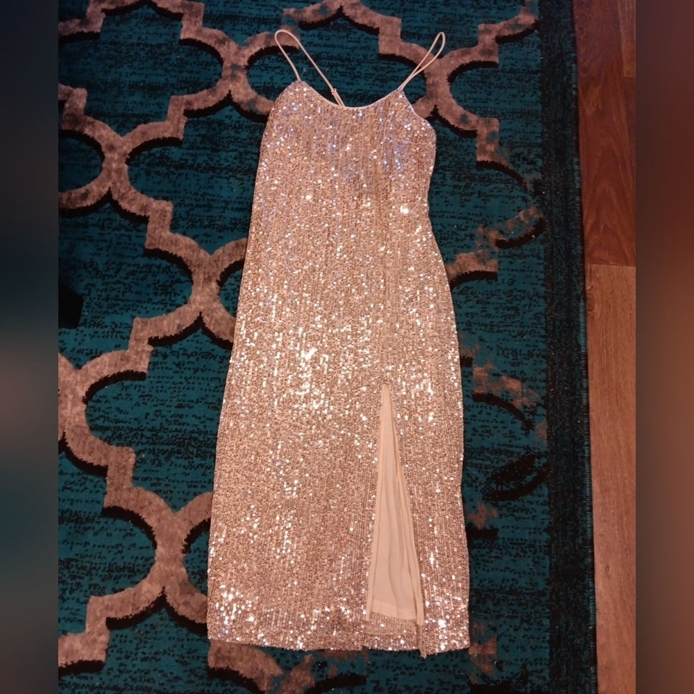 Lulus Sequin Dress Gold Color Size XS